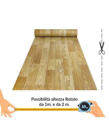 VINILE - Parquet Beige, rotolo ad effetto legno. Facile da tagliare