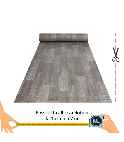 VINILE - Parquet Grey rotolo ad effetto legno, facile da tagliare