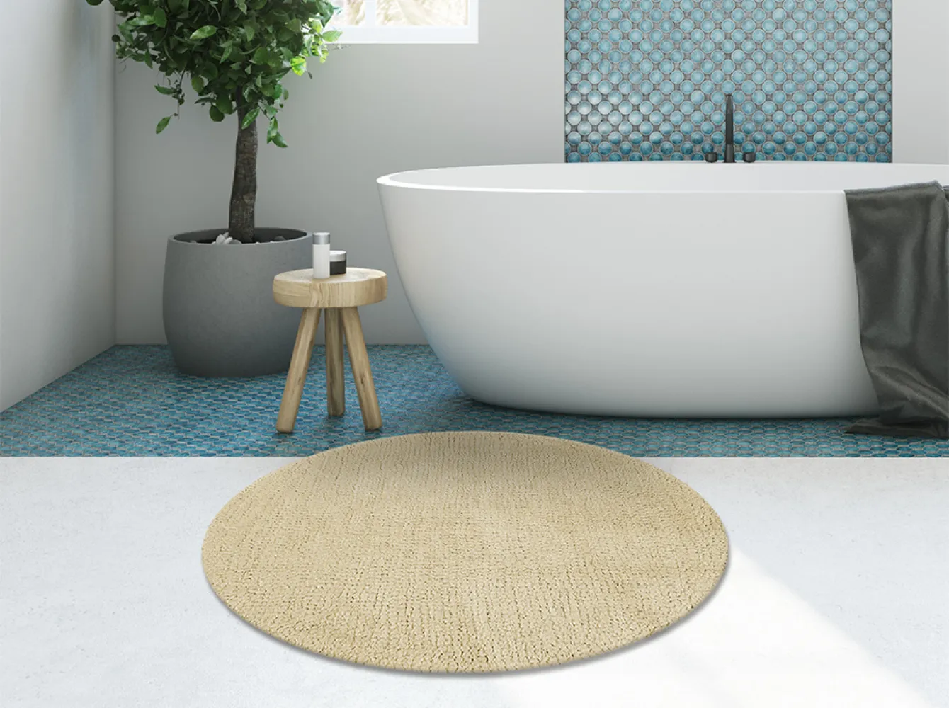 tapis de bain rond beige