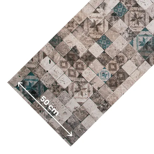 Passatoia cucina vinile, moderna e antiscivolo, su misura, JOKE MOSAIC BLUE