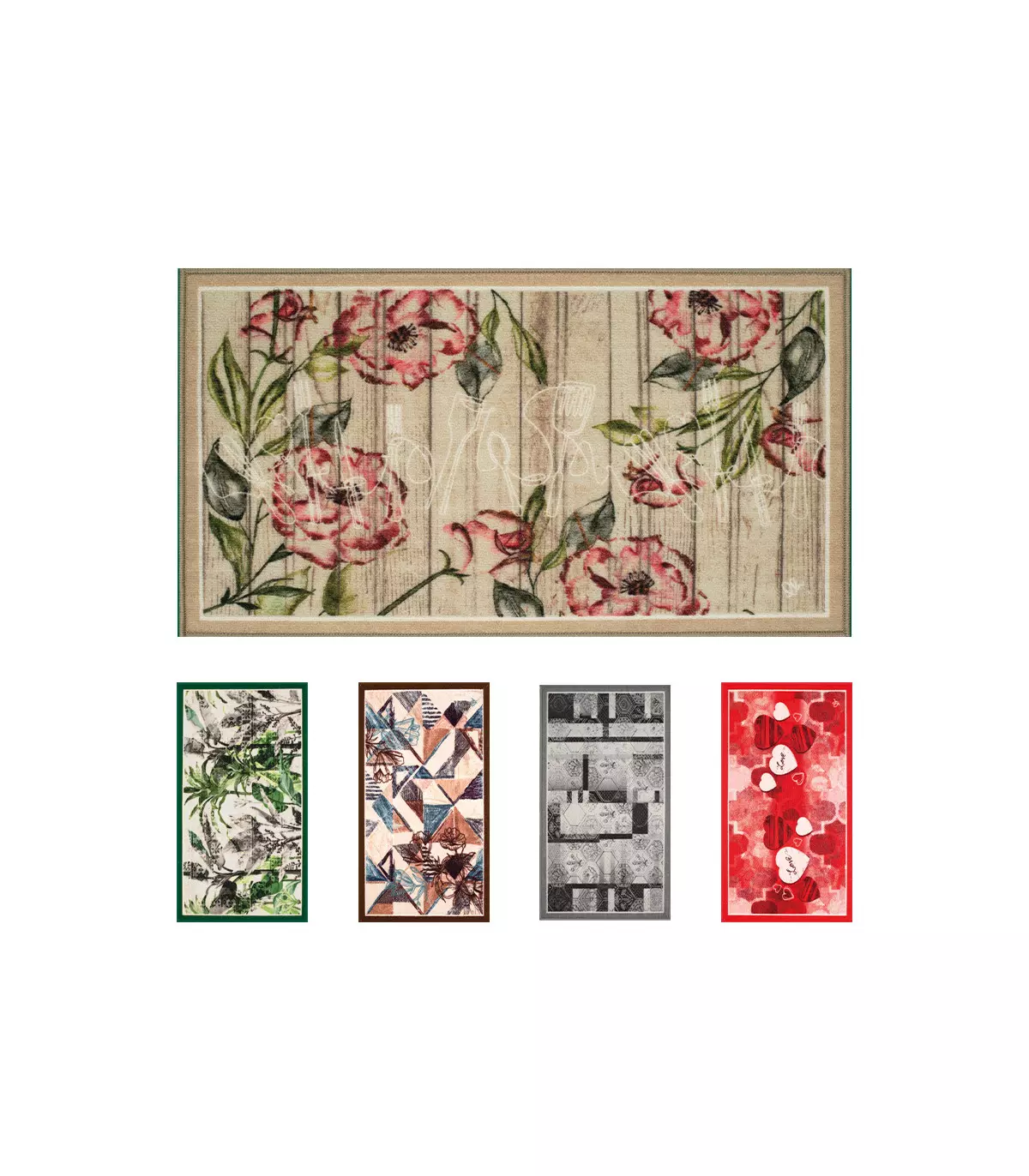 NEW SMILE Hawaii - Kitchen mat with non-slip bottom, various sizes, tropical flower print