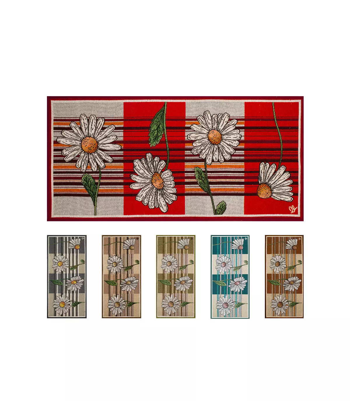 SPRINT DAISY - Floral design kitchen rug, washable non-slip kitchen runner, various colors and sizes